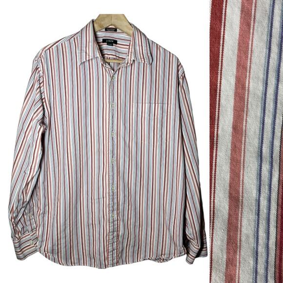 J. Crew Other - J Crew Mens Button Front Shirt Size Large Pink Blue Striped 16-16 1/2